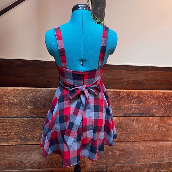 XX1 Punky Y2K Plaid Flannel Skater Dress w/ Full Skirt & Lolita Bow & Fall Vibes - Picture 6 of 10